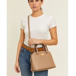 Michael Kors Cindy Dome Saffiano Leather Satchel Tan Convertible Straps AV-1610
